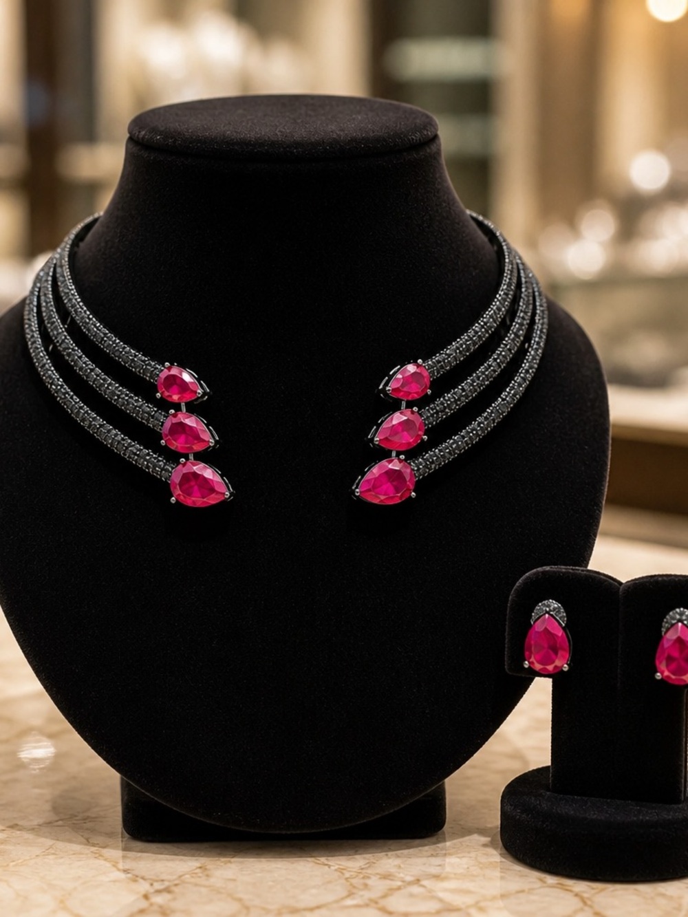 Elegant Pink/fuchsia collar  Necklace and Earring Set